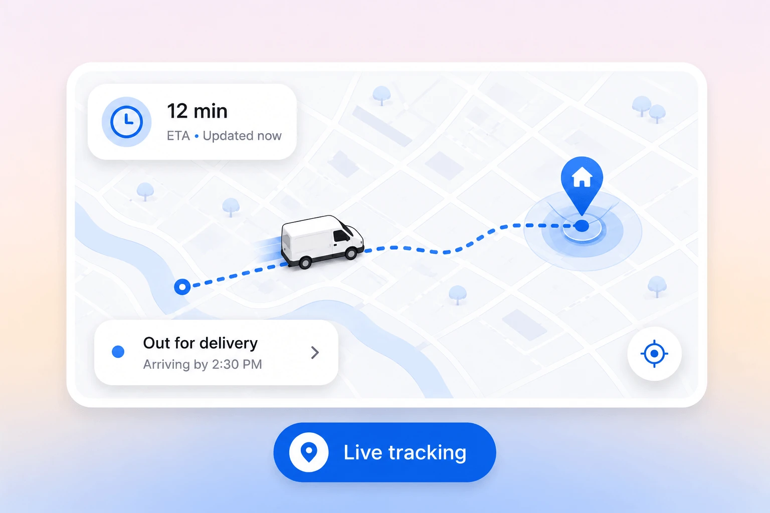 Live courier position on a map with an adjusting ETA